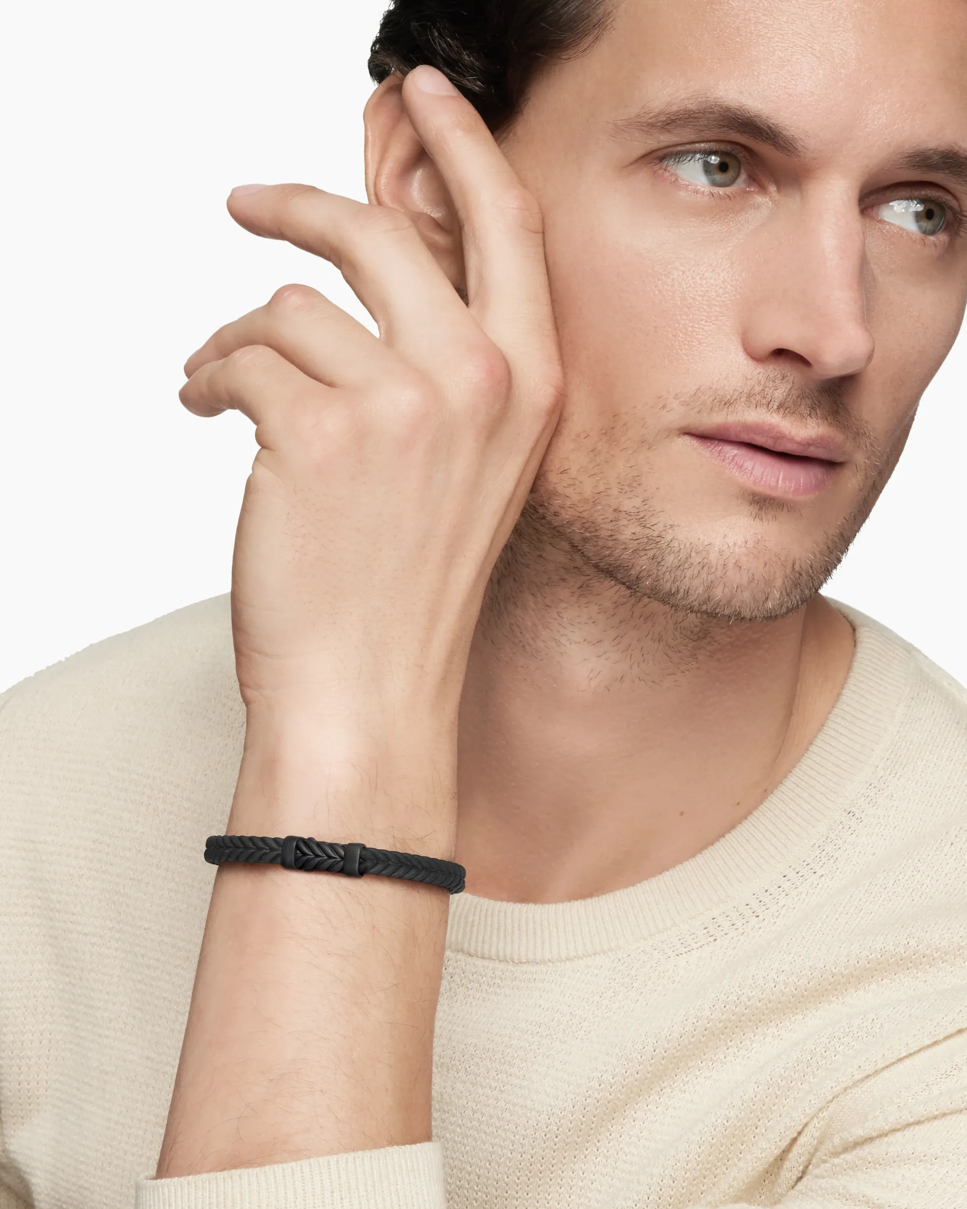 Chevron Bracelet Black Rubber with Black Titanium, 6mm