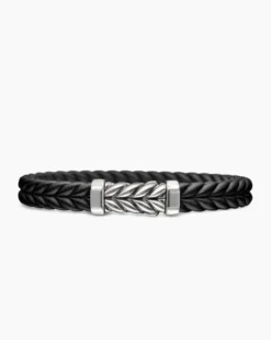 Chevron Bracelet Black Rubber with Sterling Silver, 9mm