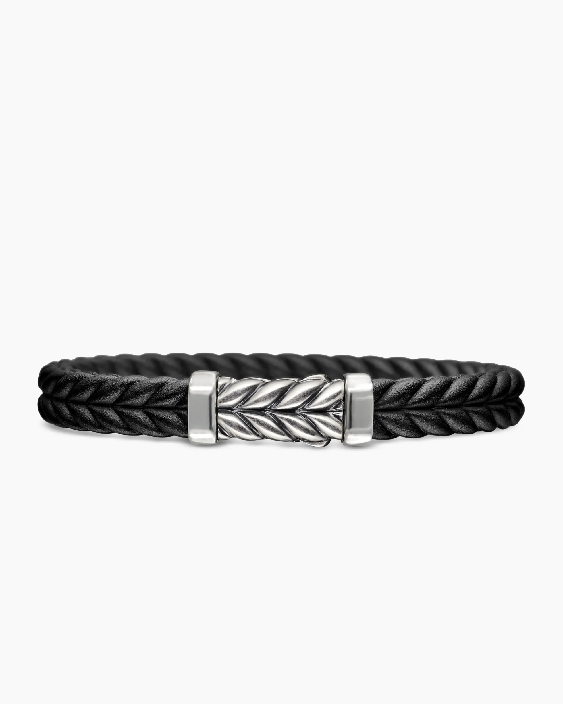 Chevron Bracelet Black Rubber with Sterling Silver, 9mm