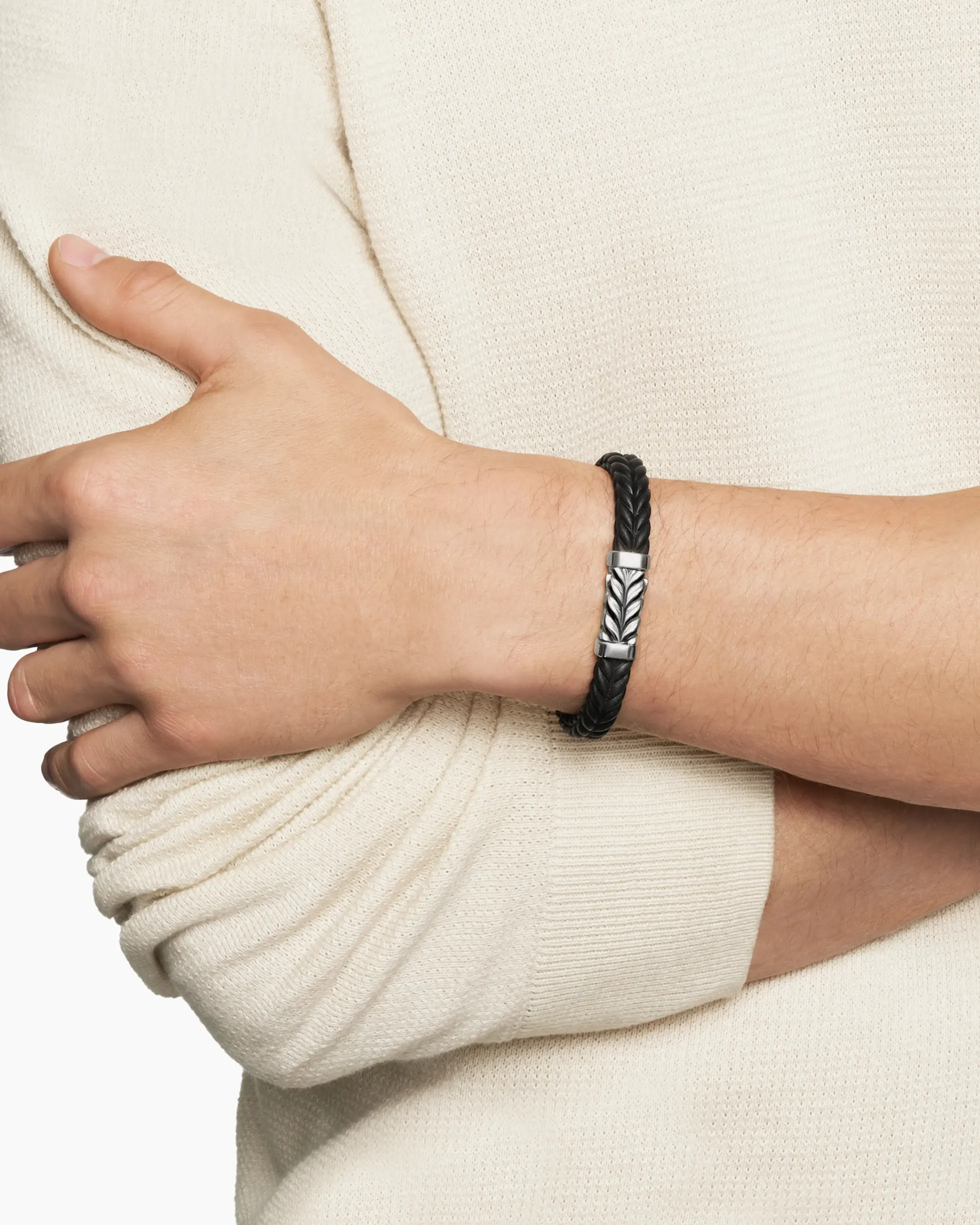 Chevron Bracelet Black Rubber with Sterling Silver, 9mm