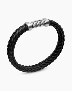 Chevron Bracelet Black Rubber with Sterling Silver, 9mm
