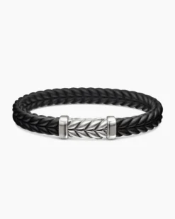 Chevron Bracelet Black Rubber with Sterling Silver, 9mm