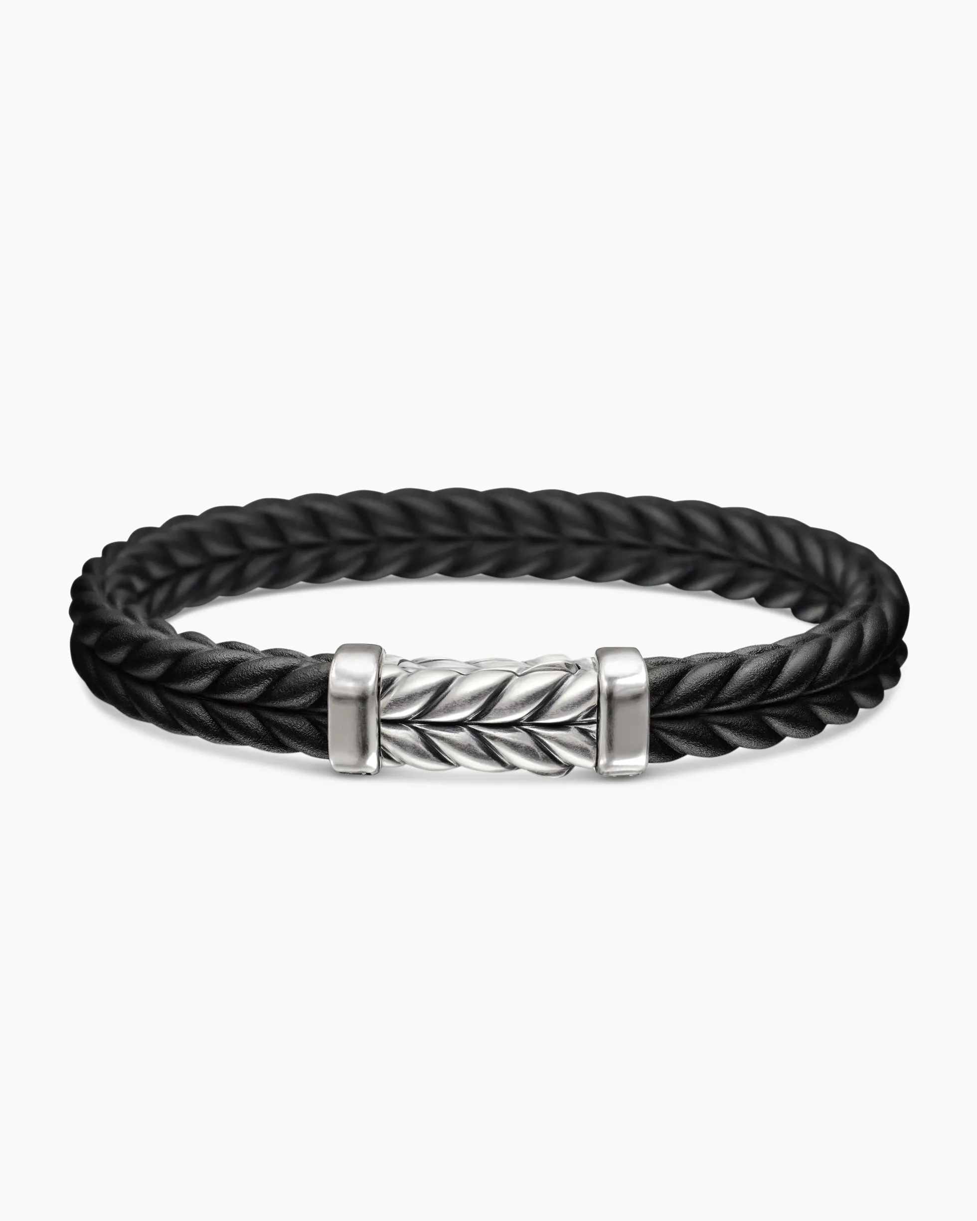 Chevron Bracelet Black Rubber with Sterling Silver, 9mm