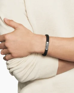 Chevron Bracelet Black Rubber with Sterling Silver, 9mm