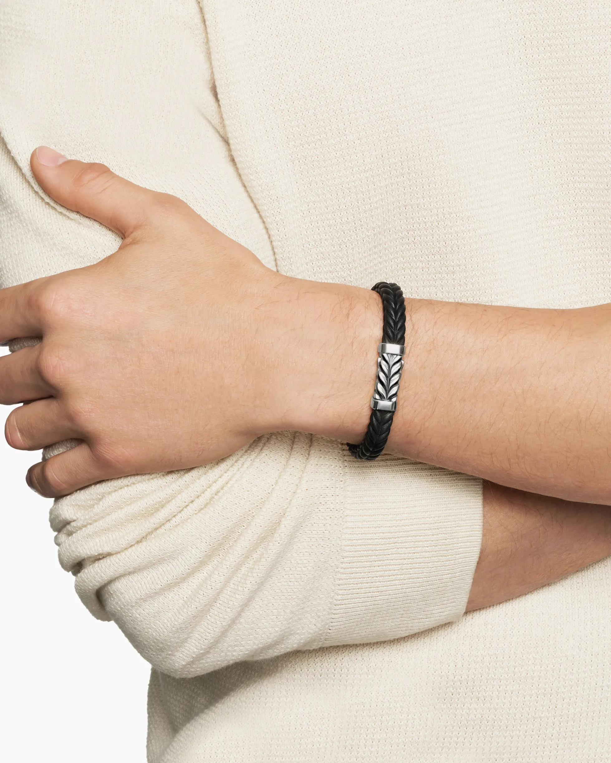 Chevron Bracelet Black Rubber with Sterling Silver, 9mm