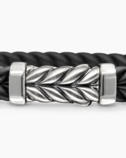 Chevron Bracelet Black Rubber with Sterling Silver, 9mm