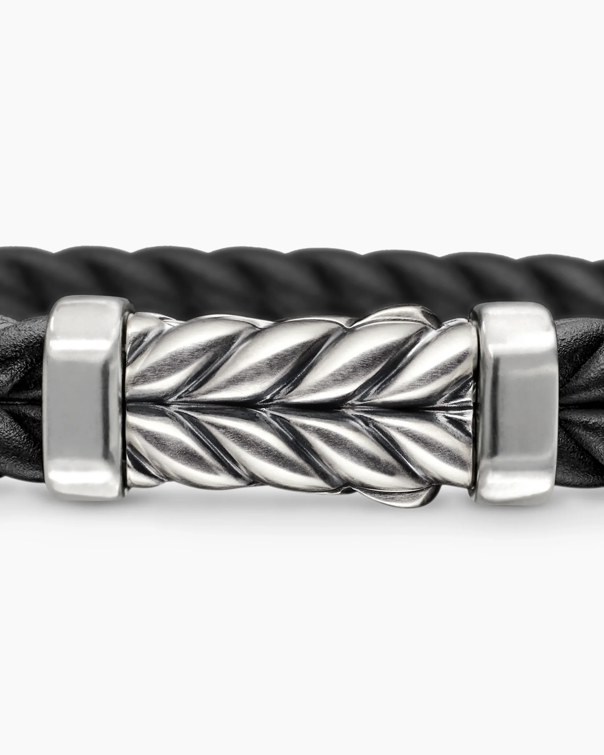 Chevron Bracelet Black Rubber with Sterling Silver, 9mm