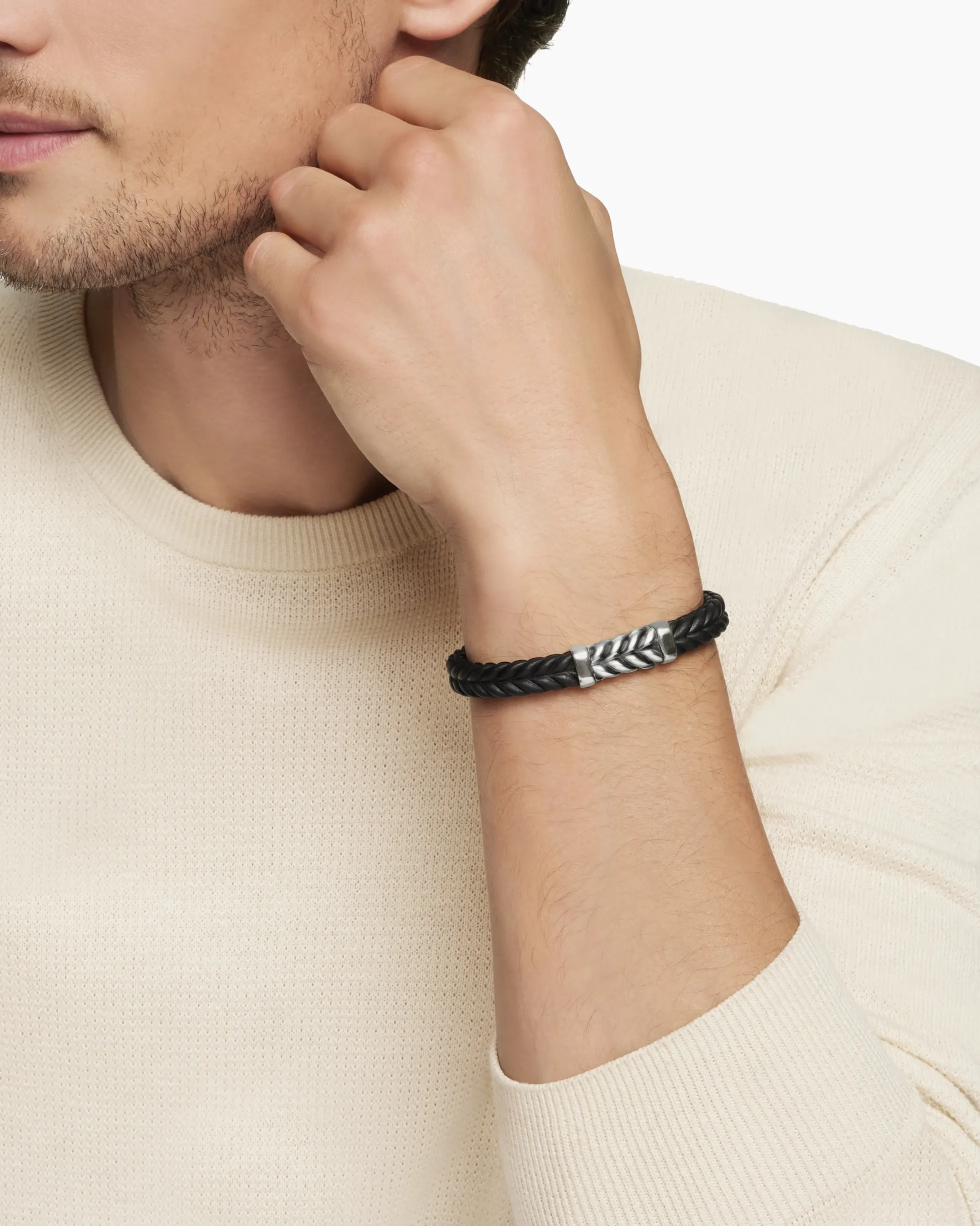 Chevron Bracelet Black Rubber with Sterling Silver, 9mm