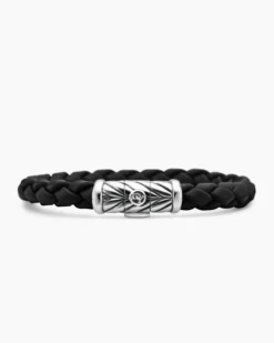Chevron Bracelet Black Rubber and Sterling Silver, 8mm