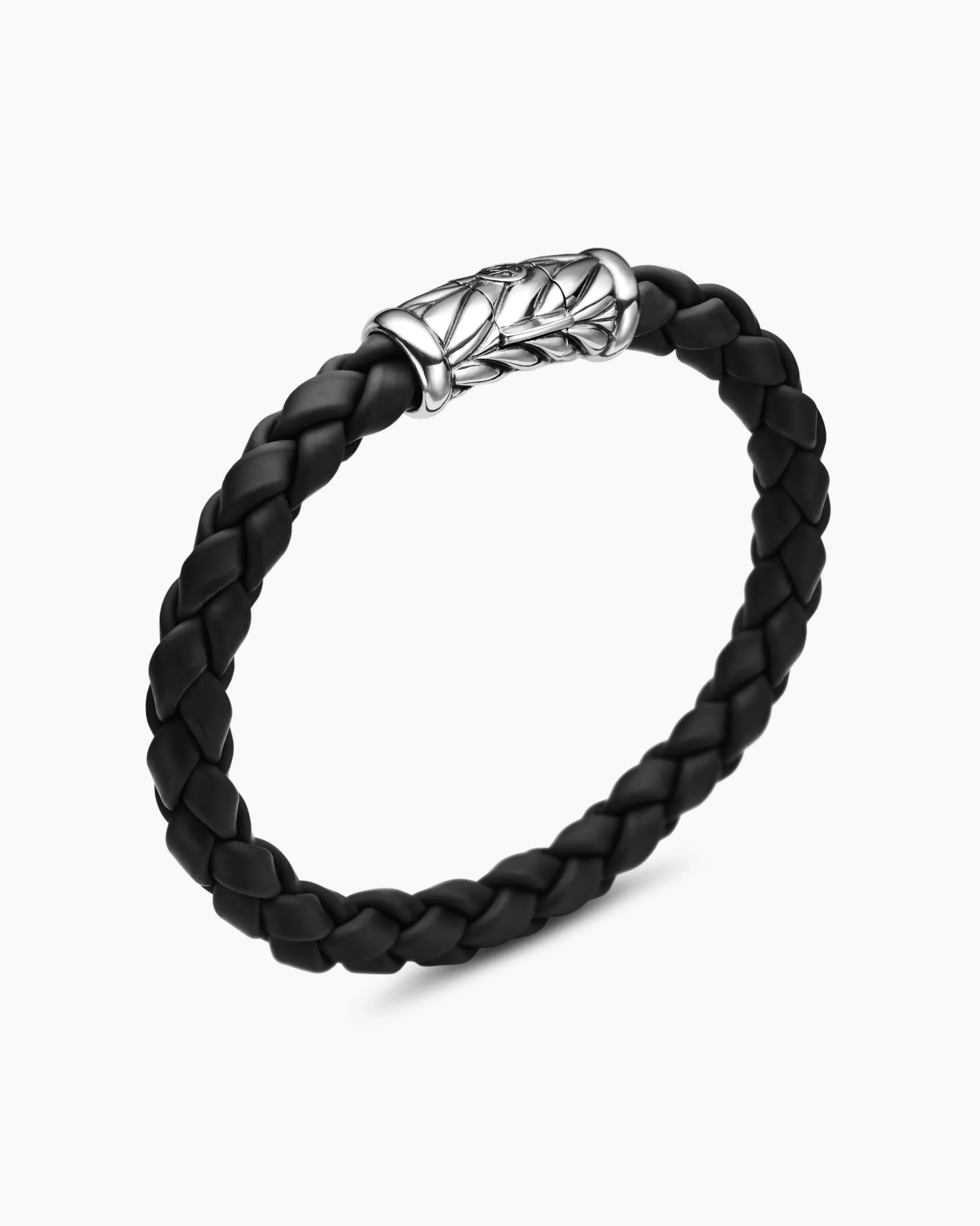 Chevron Bracelet Black Rubber and Sterling Silver, 8mm