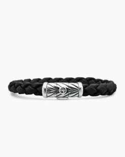 Chevron Bracelet Black Rubber and Sterling Silver, 8mm