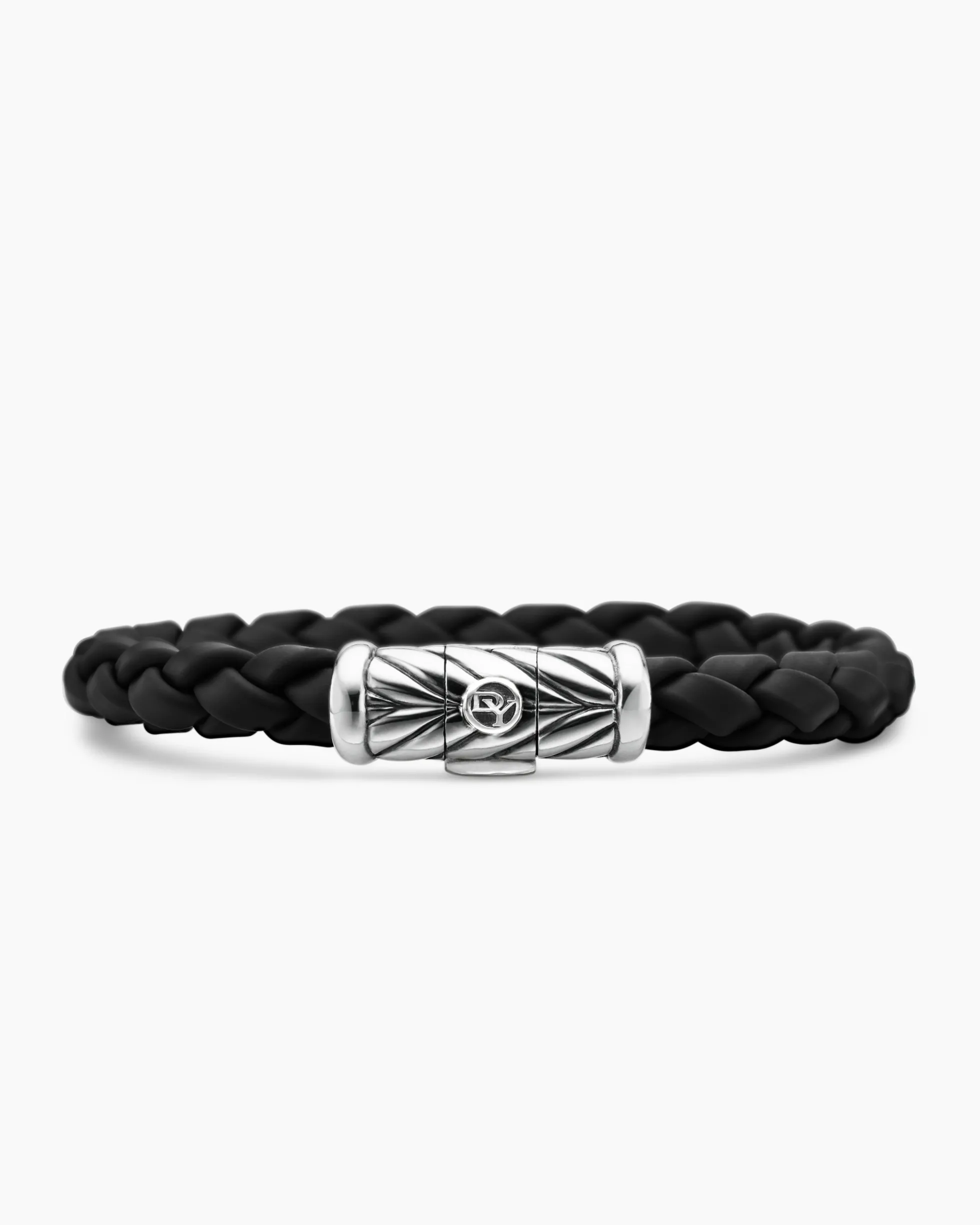 Chevron Bracelet Black Rubber and Sterling Silver, 8mm