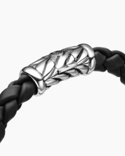Chevron Bracelet Black Rubber and Sterling Silver, 8mm