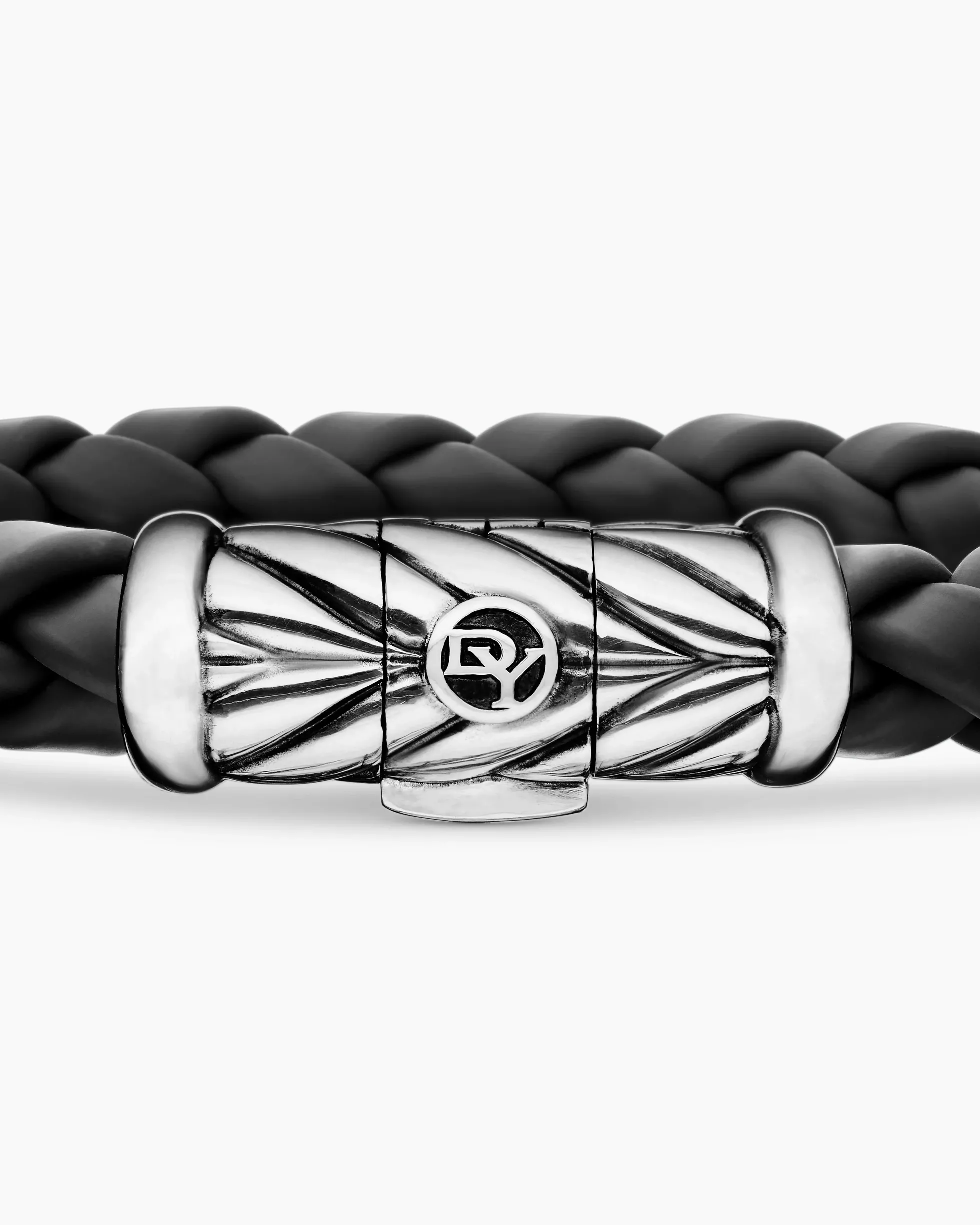 Chevron Bracelet Black Rubber and Sterling Silver, 8mm