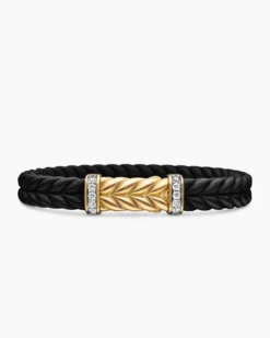 Chevron Bracelet Black Rubber with 18K Yellow Gold and Diamonds, 9mm