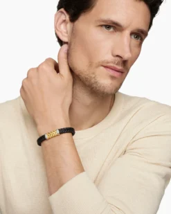 Chevron Bracelet Black Rubber with 18K Yellow Gold and Diamonds, 9mm