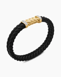 Chevron Bracelet Black Rubber with 18K Yellow Gold and Diamonds, 9mm
