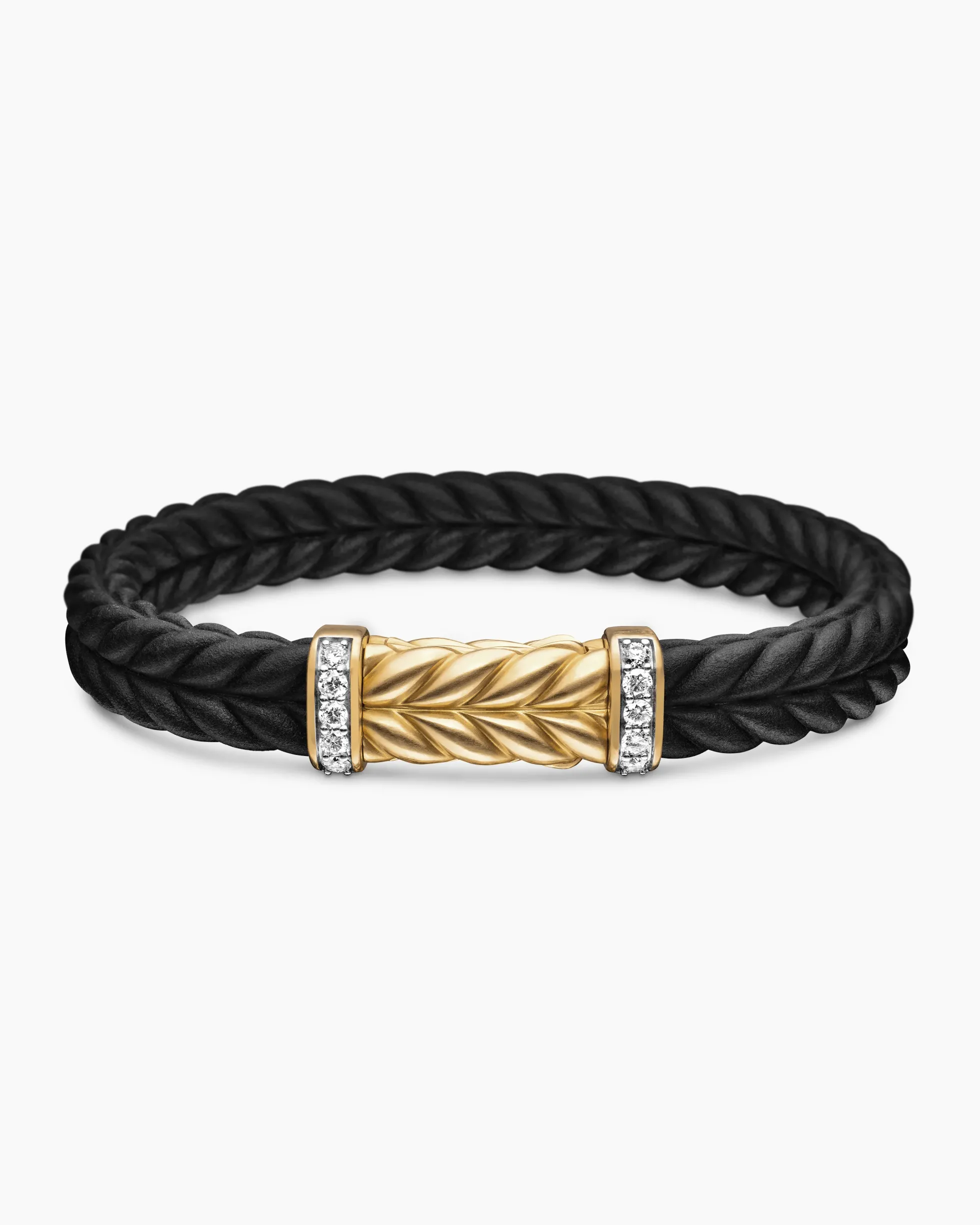 Chevron Bracelet Black Rubber with 18K Yellow Gold and Diamonds, 9mm