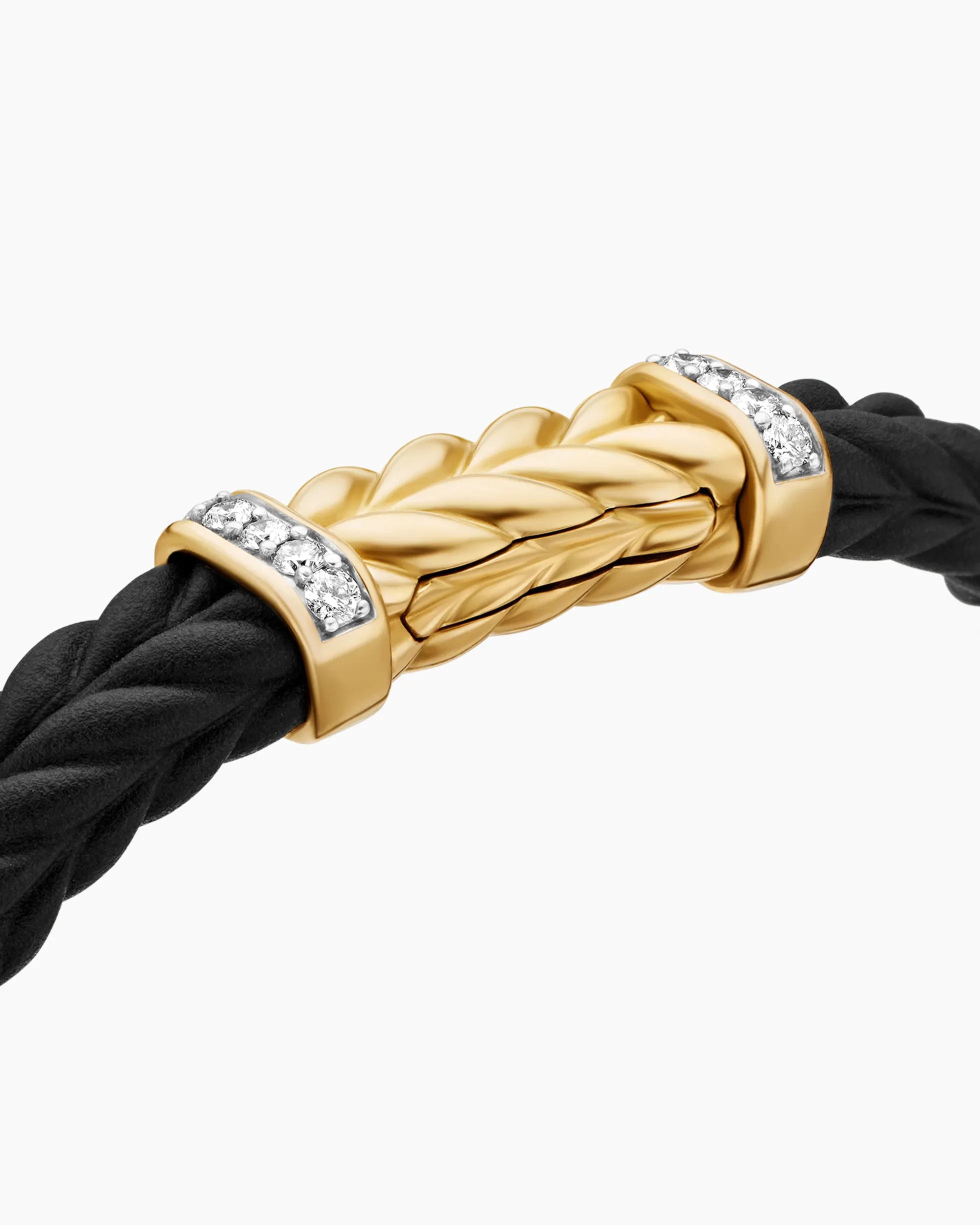 Chevron Bracelet Black Rubber with 18K Yellow Gold and Diamonds, 9mm