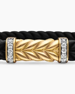 Chevron Bracelet Black Rubber with 18K Yellow Gold and Diamonds, 9mm