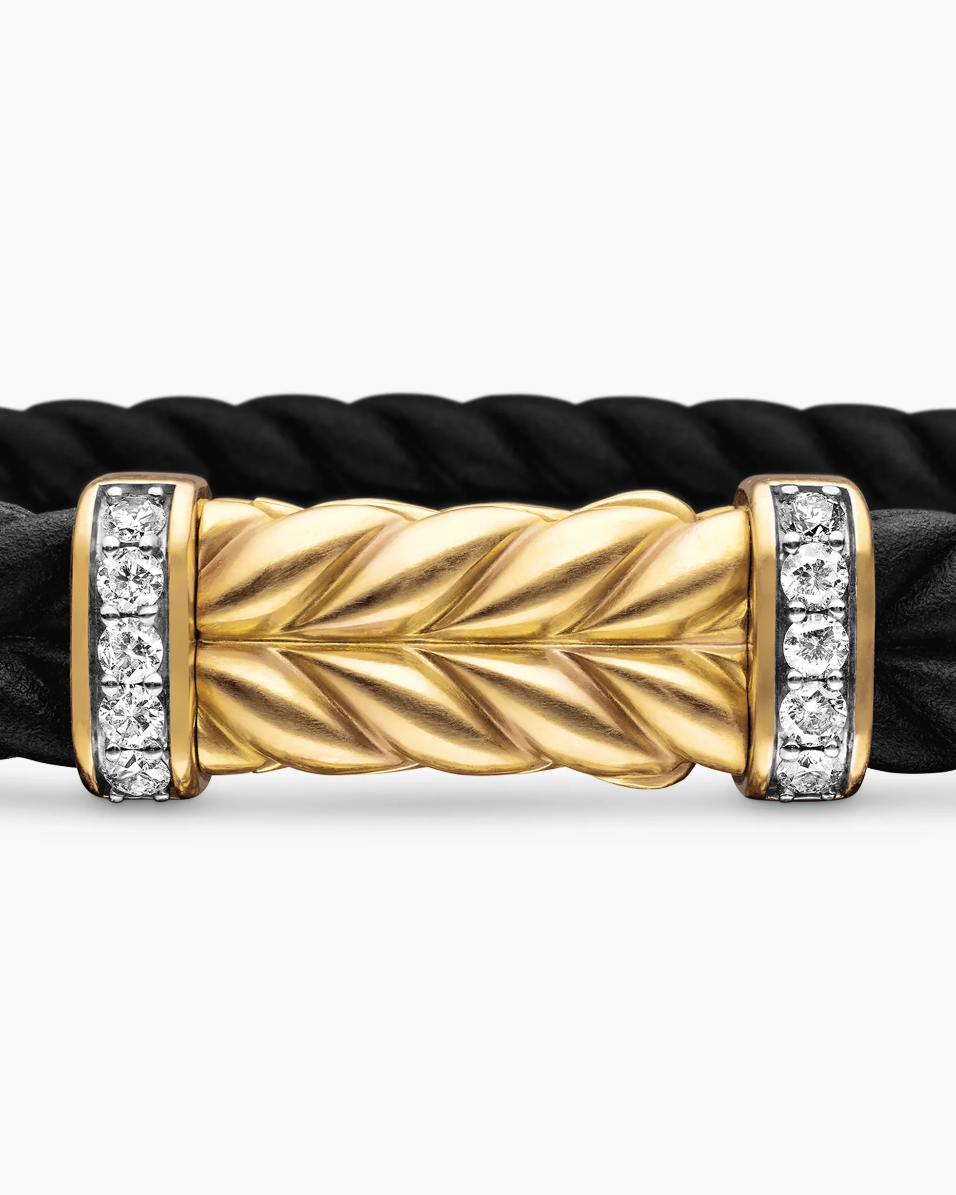 Chevron Bracelet Black Rubber with 18K Yellow Gold and Diamonds, 9mm
