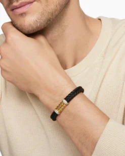 Chevron Bracelet Black Rubber with 18K Yellow Gold and Diamonds, 9mm
