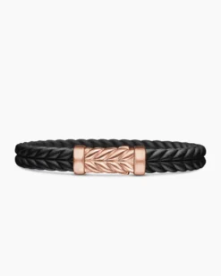 Chevron Bracelet Black Rubber with 18K Rose Gold, 9mm
