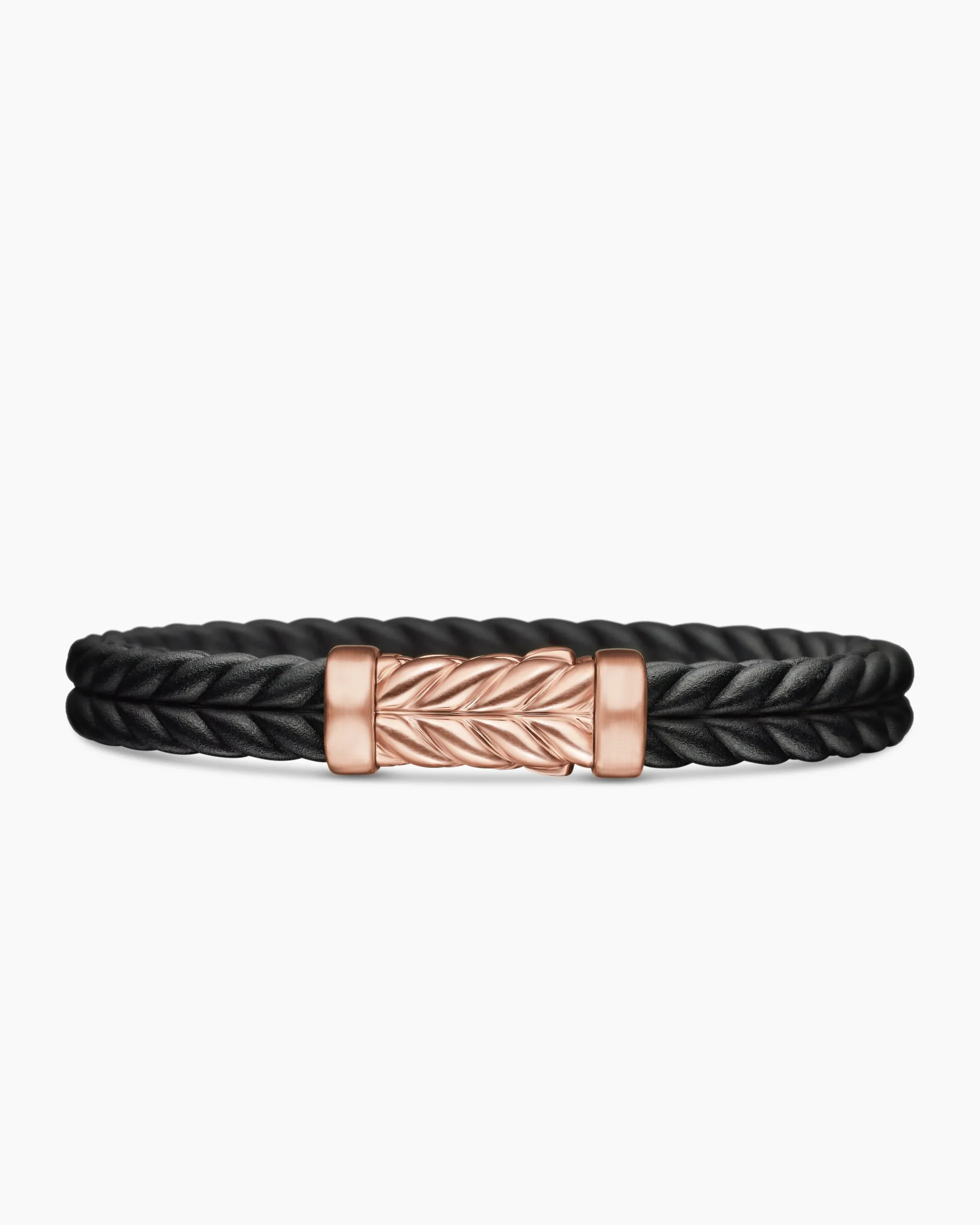 Chevron Bracelet Black Rubber with 18K Rose Gold, 9mm