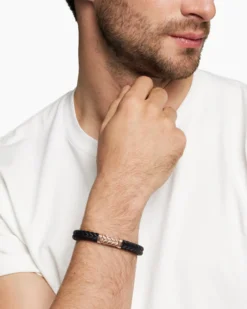 Chevron Bracelet Black Rubber with 18K Rose Gold, 9mm
