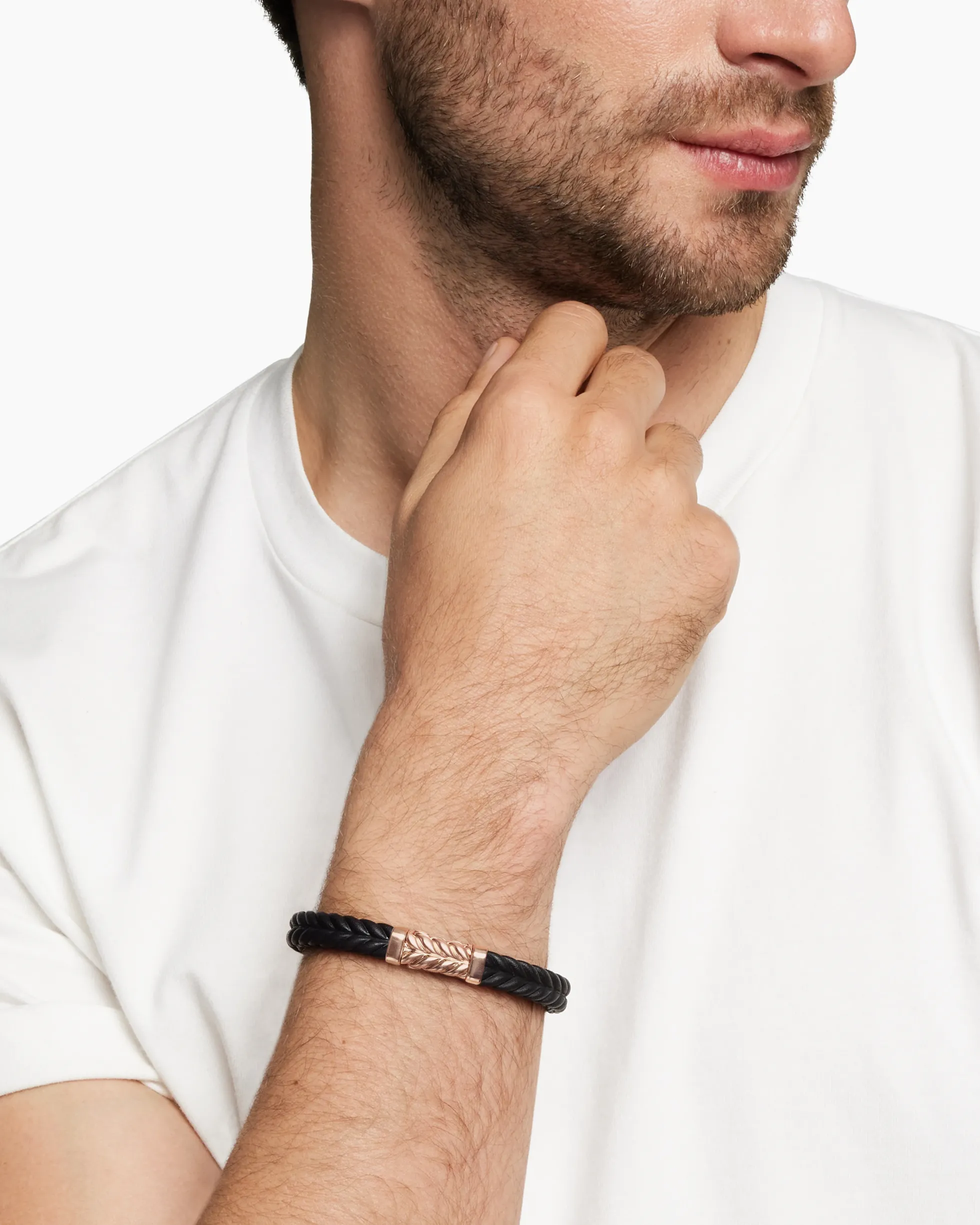 Chevron Bracelet Black Rubber with 18K Rose Gold, 9mm