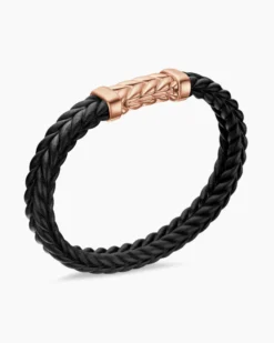 Chevron Bracelet Black Rubber with 18K Rose Gold, 9mm