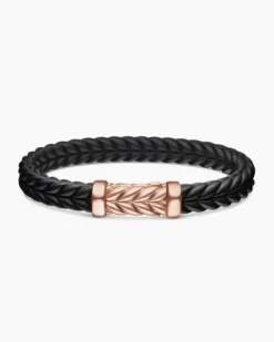 Chevron Bracelet Black Rubber with 18K Rose Gold, 9mm