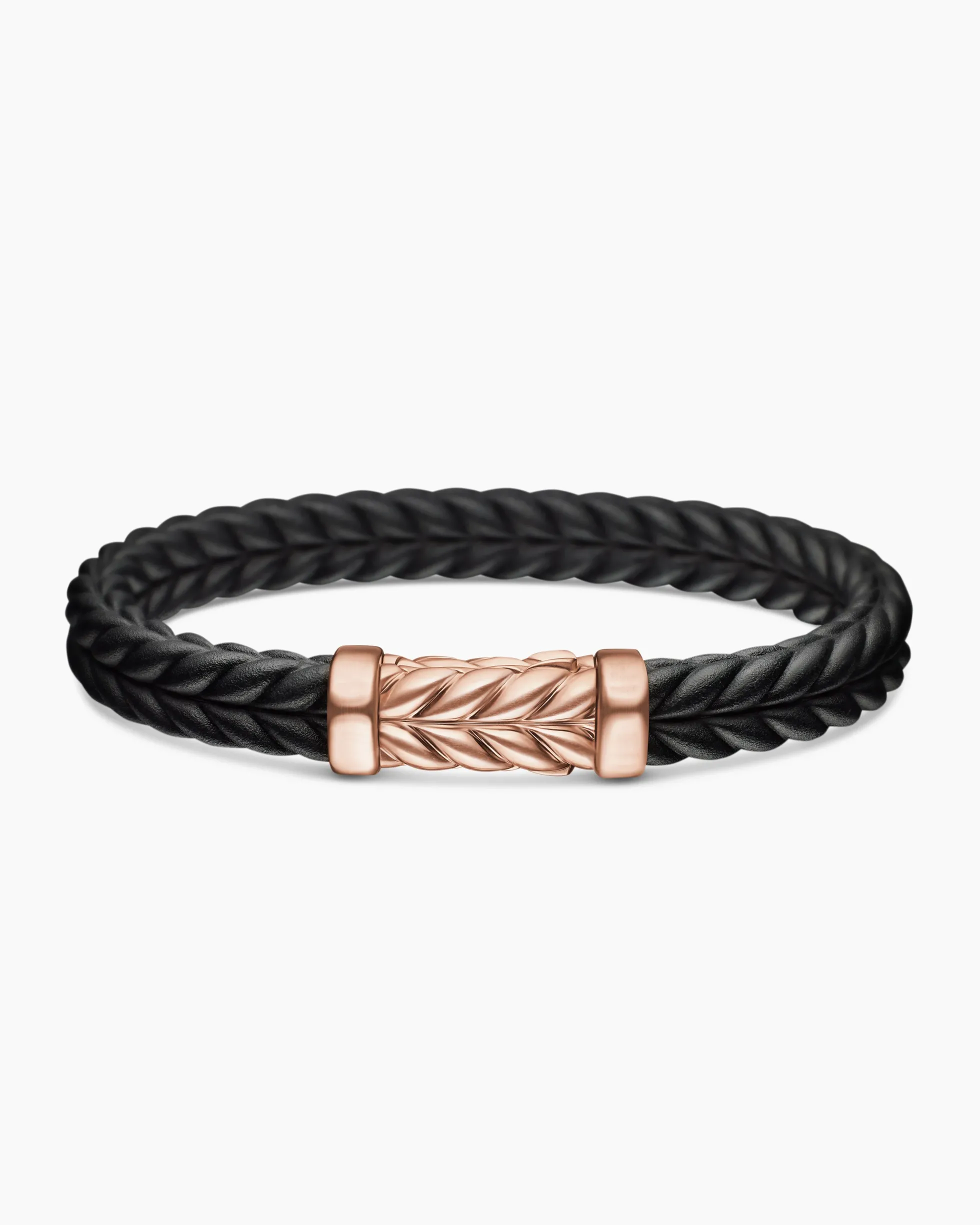 Chevron Bracelet Black Rubber with 18K Rose Gold, 9mm