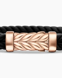 Chevron Bracelet Black Rubber with 18K Rose Gold, 9mm