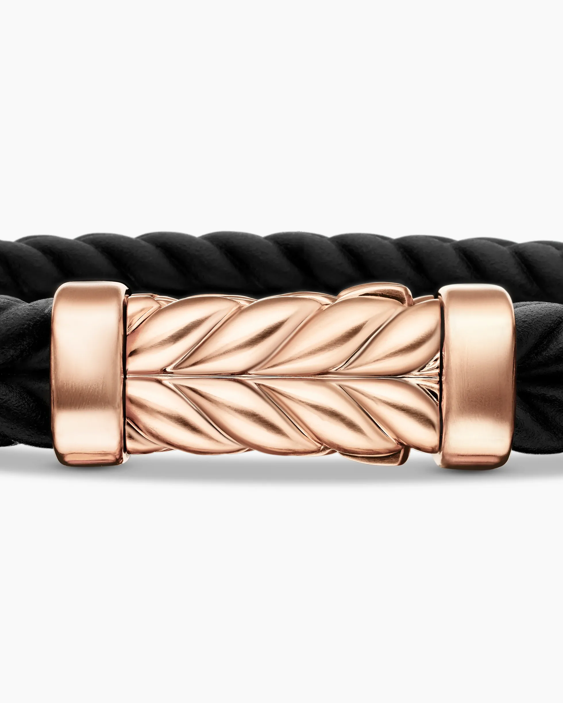 Chevron Bracelet Black Rubber with 18K Rose Gold, 9mm