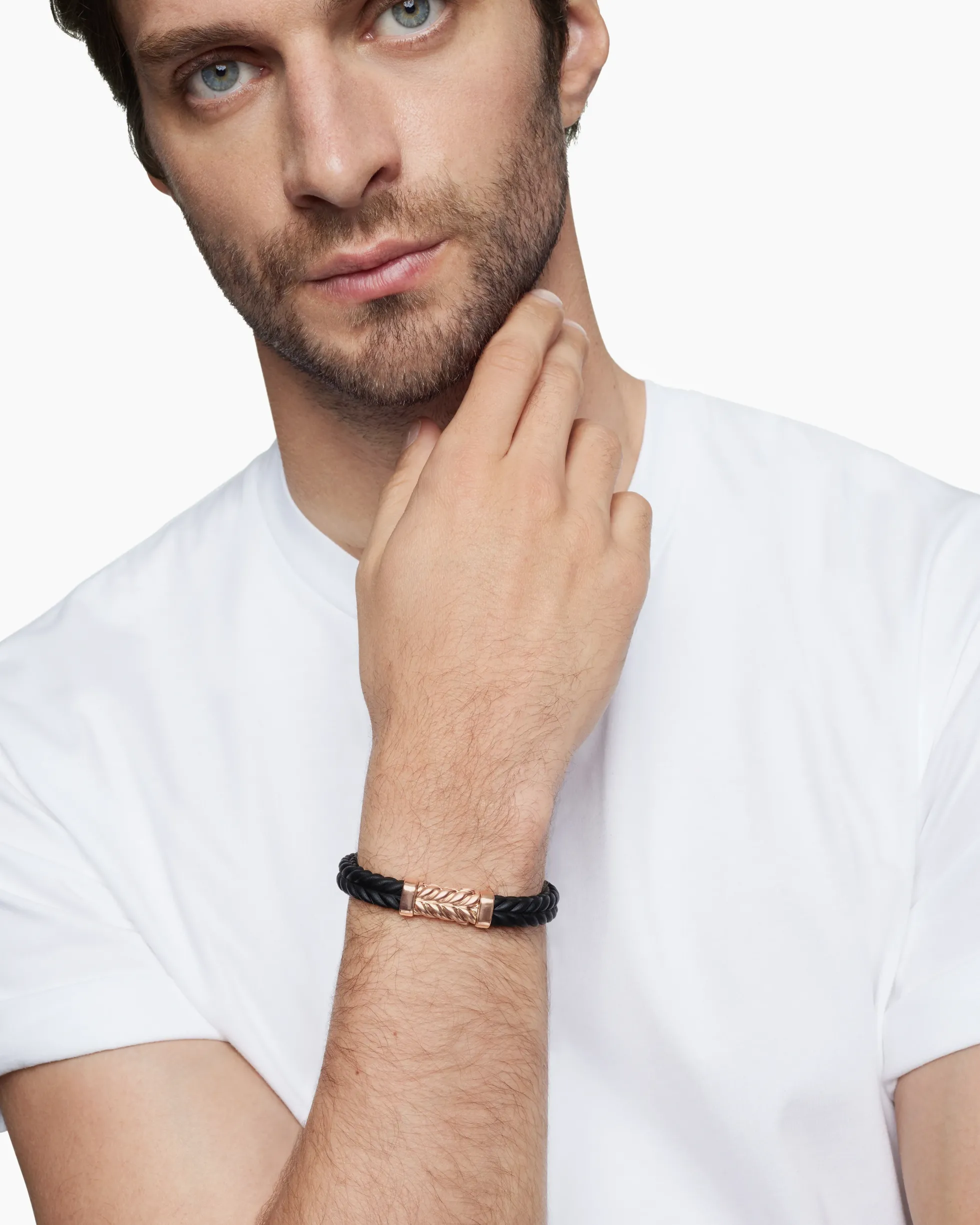 Chevron Bracelet Black Rubber with 18K Rose Gold, 9mm