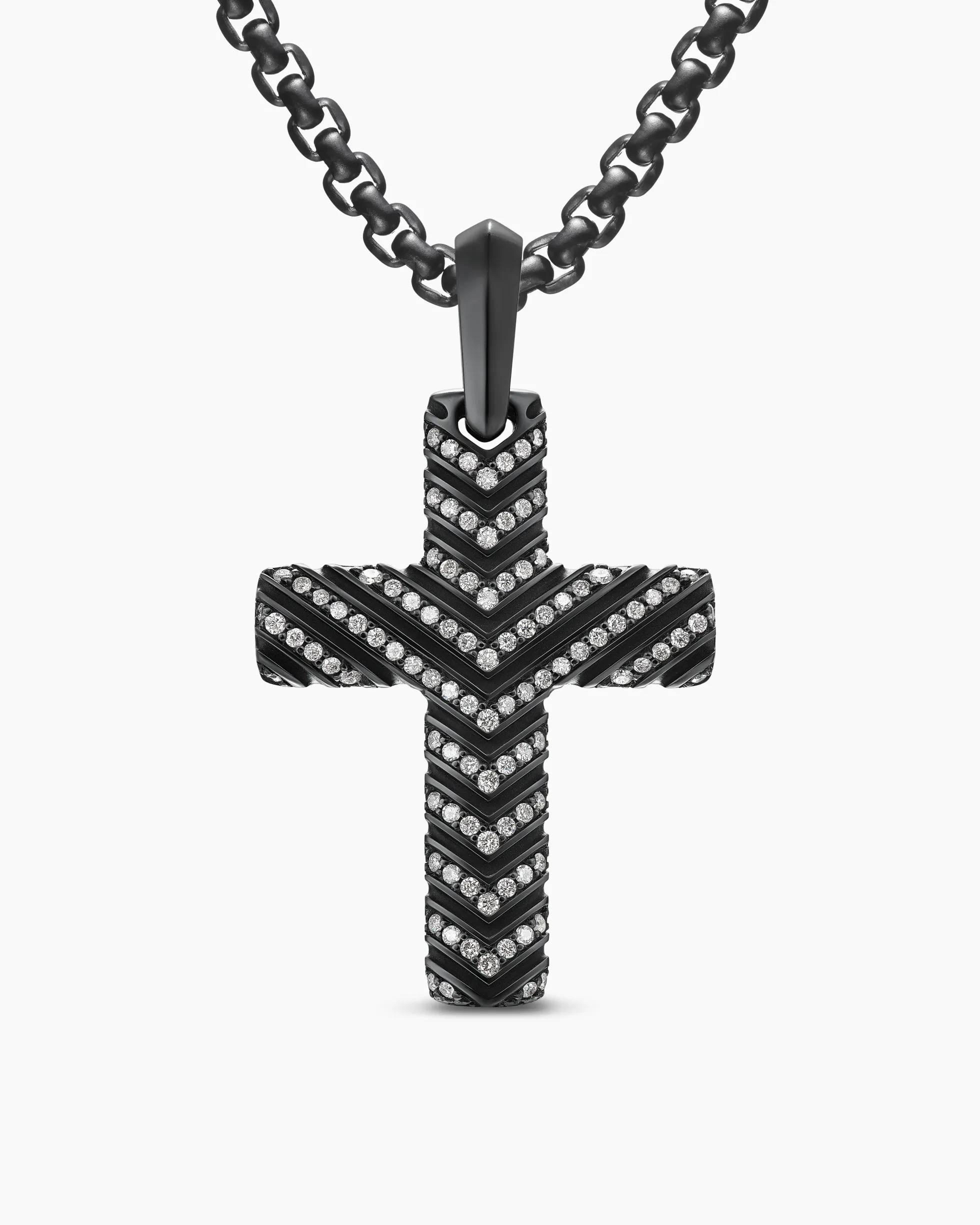 Chevron Cross Pendant Black Titanium with Diamonds, 36mm