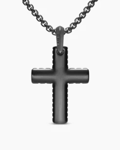 Chevron Cross Pendant Black Titanium with Diamonds, 36mm