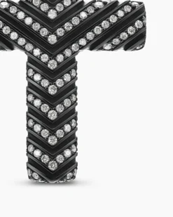 Chevron Cross Pendant Black Titanium with Diamonds, 36mm