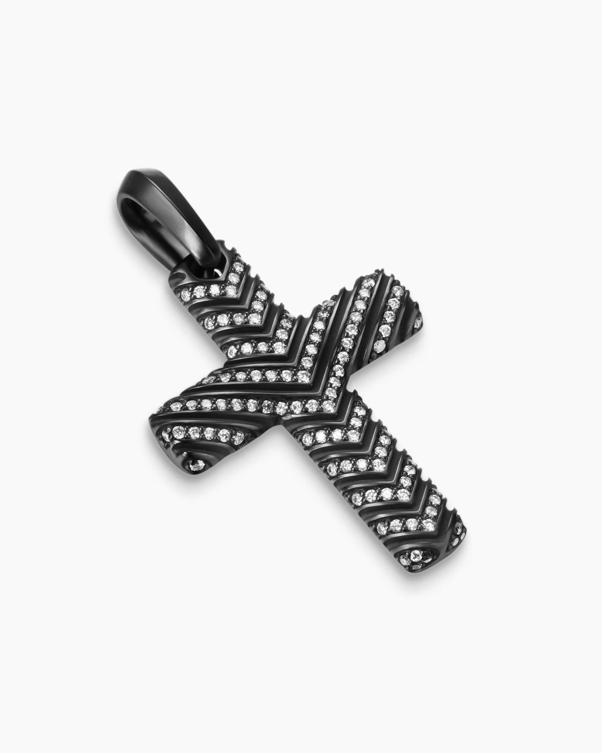 Chevron Cross Pendant Black Titanium with Diamonds, 36mm