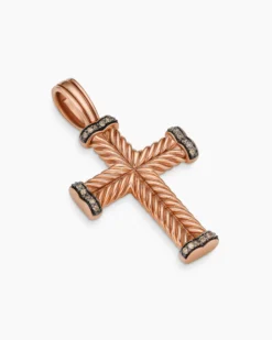 Chevron Cross Pendant 18K Rose Gold with Cognac Diamonds, 33mm