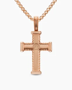 Chevron Cross Pendant 18K Rose Gold with Cognac Diamonds, 33mm
