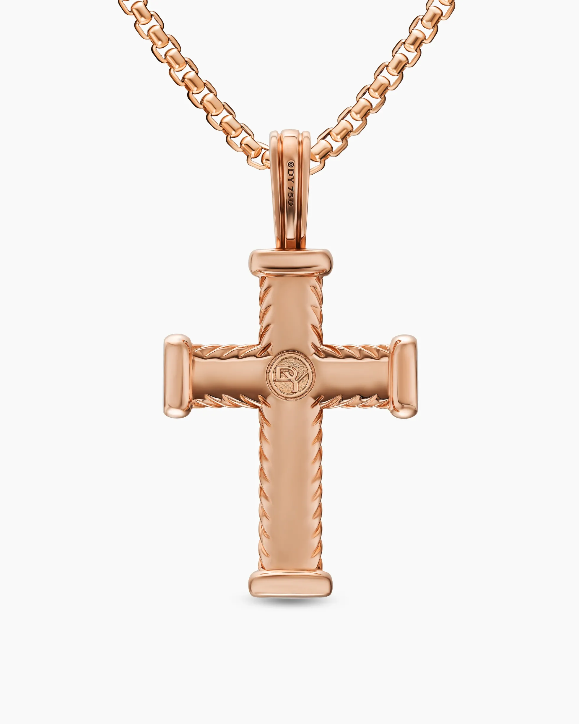 Chevron Cross Pendant 18K Rose Gold with Cognac Diamonds, 33mm