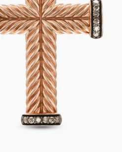 Chevron Cross Pendant 18K Rose Gold with Cognac Diamonds, 33mm