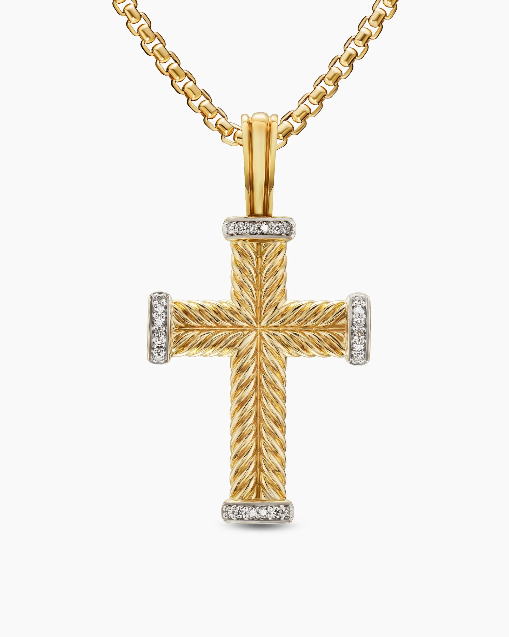 Chevron Cross Pendant 18K Yellow Gold with Diamonds, 33mm
