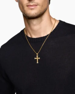 Chevron Cross Pendant 18K Yellow Gold with Diamonds, 33mm
