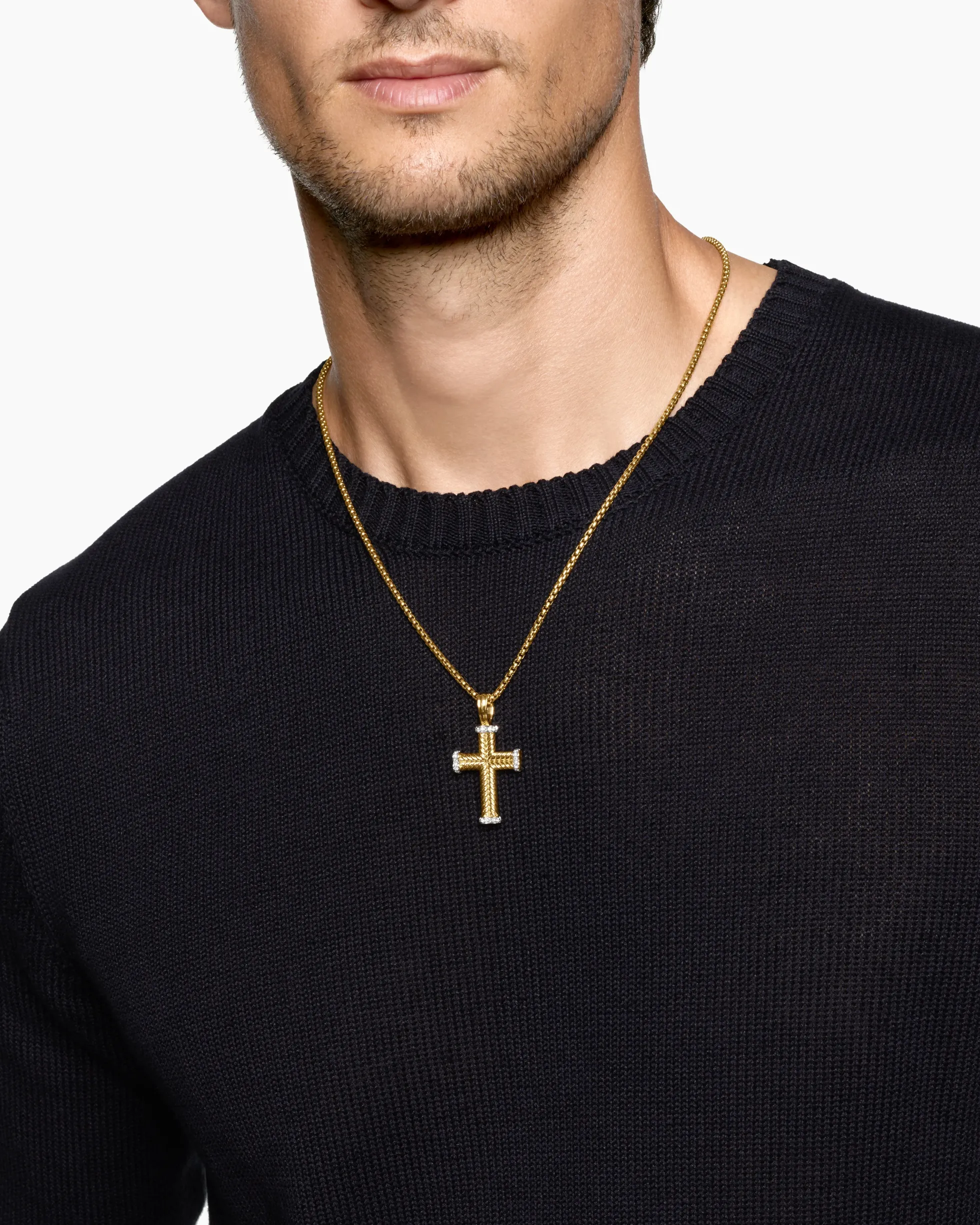 Chevron Cross Pendant 18K Yellow Gold with Diamonds, 33mm