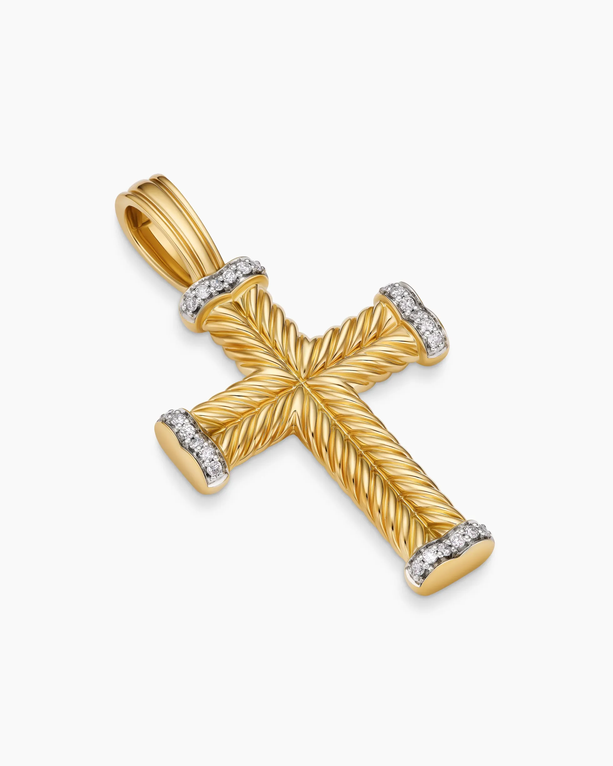 Chevron Cross Pendant 18K Yellow Gold with Diamonds, 33mm