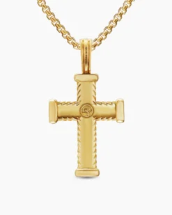 Chevron Cross Pendant 18K Yellow Gold with Diamonds, 33mm