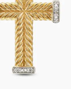 Chevron Cross Pendant 18K Yellow Gold with Diamonds, 33mm